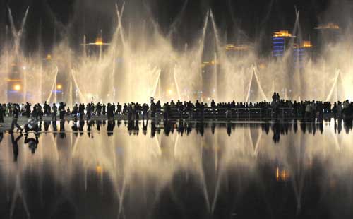 Neon light highlights night view of Expo site