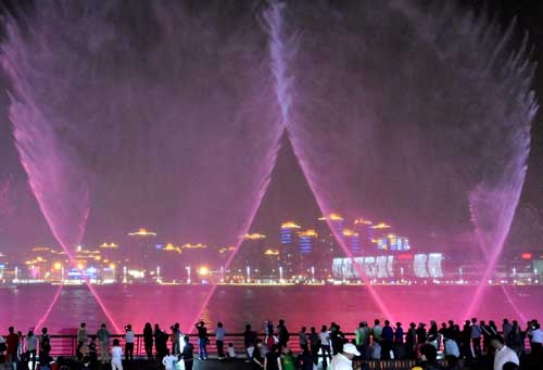 Neon light highlights night view of Expo site