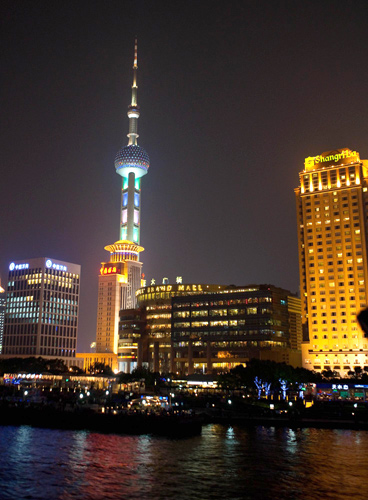 Huangpu River's colorful nighttime skyline