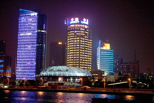 Huangpu River's colorful nighttime skyline