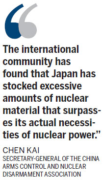 'Japan's nuclear stockpile excessive'