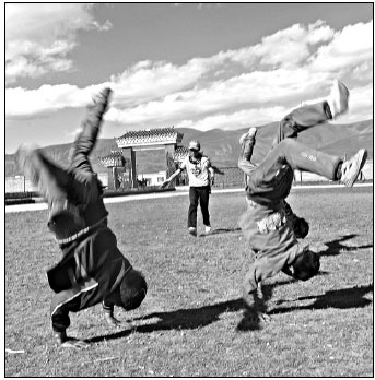 Kicking it with Yushu's yak-herding b-boys