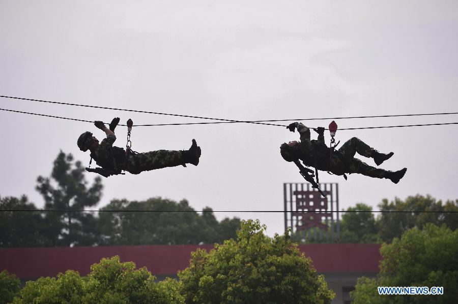 Armed policemen take part in anti-terrorism drill in Nanchang