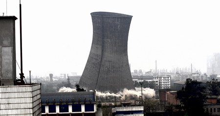 Cooling tower brought down with a bang
