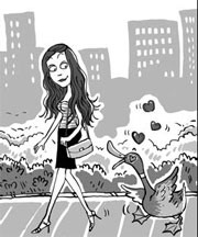 Duckling follows girls who aren't ugly ducklings
