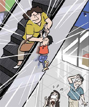 Mother grateful for stranger's escalator rescue