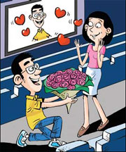 Man takes woman to a movie with happy ending