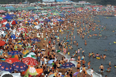 Crowded beach in Dalian