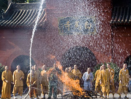 Monks at fireproofing class in central China