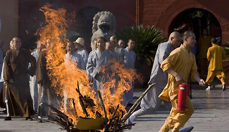 Monks at fireproofing class in central China
