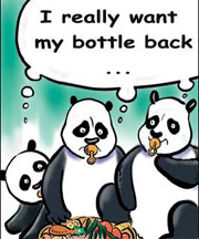 Milk-crazy pandas bored eating bamboo sticks