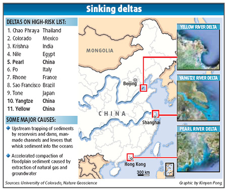 Three river delta areas sinking, report claims