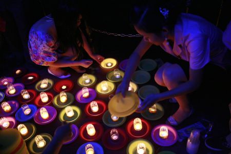Floating orange lanterns to mark festivals