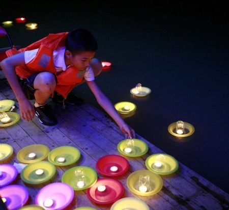 Floating orange lanterns to mark festivals