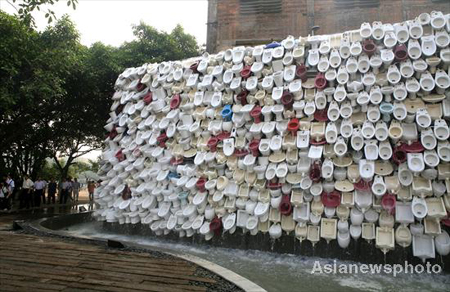 'Toilet Bowls Waterfall' displayed in Foshan