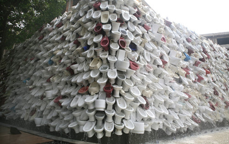 'Toilet Bowls Waterfall' displayed in Foshan