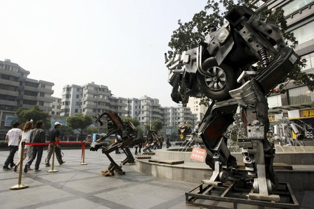 Steel-made artwork on display in Wuxi