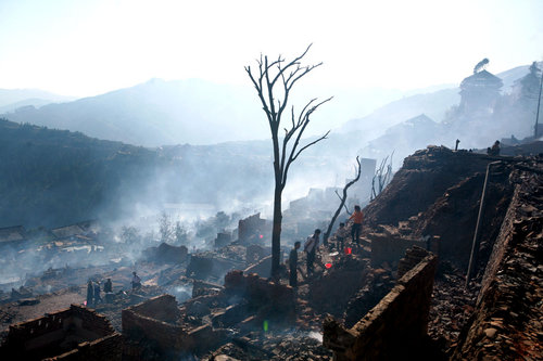 Three dead in village fire