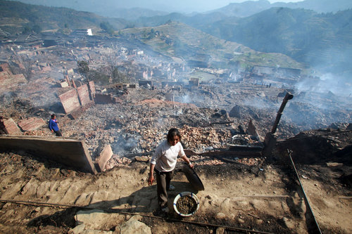 Three dead in village fire