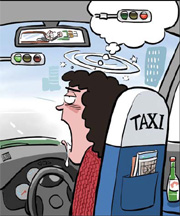 Drunken cabbie takes time out at the lights