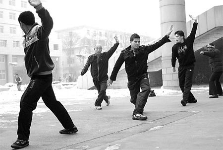 Afghani students learn kungfu at Taiyuan University of Technology. Photos by Brendan Worrell