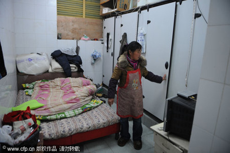 Migrant workers dwelling in public restroom