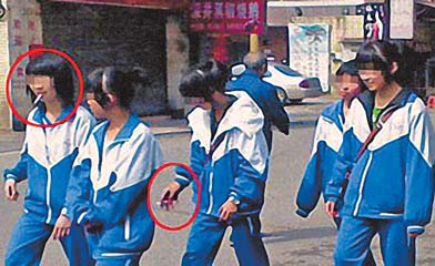 Smoking schoolgirls spark online fire