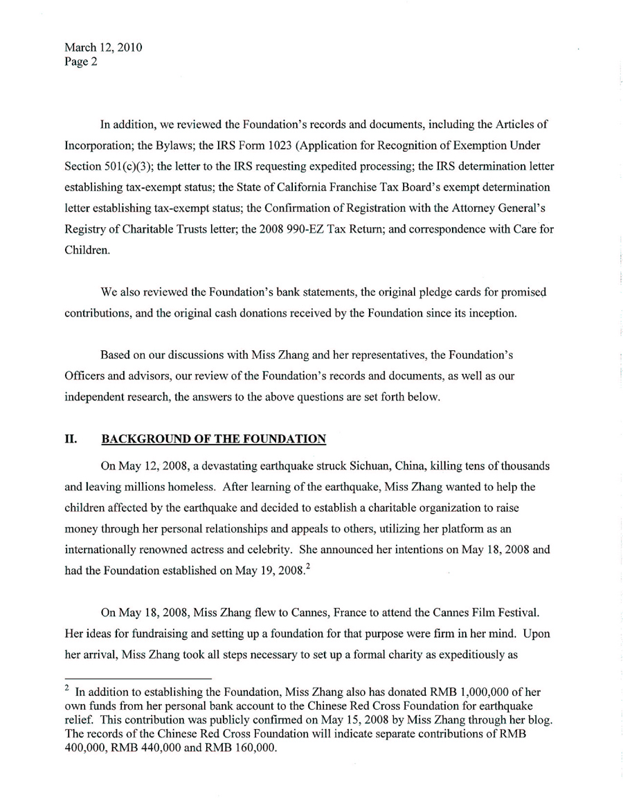 Lawyer's Statement: Memorandum Regarding the Ziyi Zhang Foundation