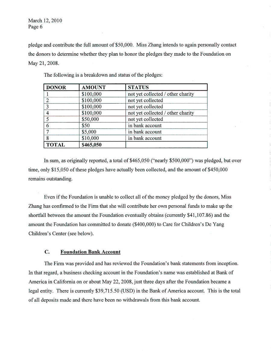 Lawyer's Statement: Memorandum Regarding the Ziyi Zhang Foundation