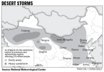 Desert storm blankets most of North China