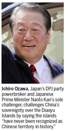 Ozawa questions sovereignty of Chinese islands