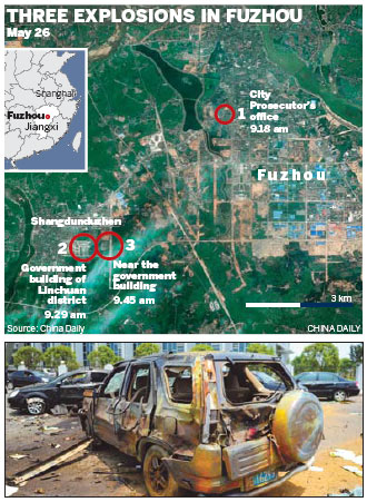 Fuzhou blasts kill three, destroy vehicles