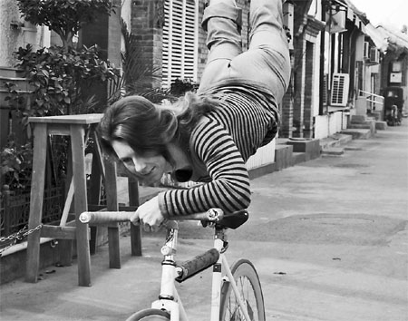 When former German national gymnast Ines Brunn considered leaving her job to run a bicycle shop, a friend could not believe it. Trick cyclist