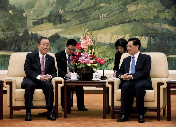 President Hu meets UN chief Ban Ki-moon