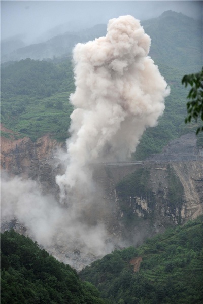 Explosive blast to clear floodwater