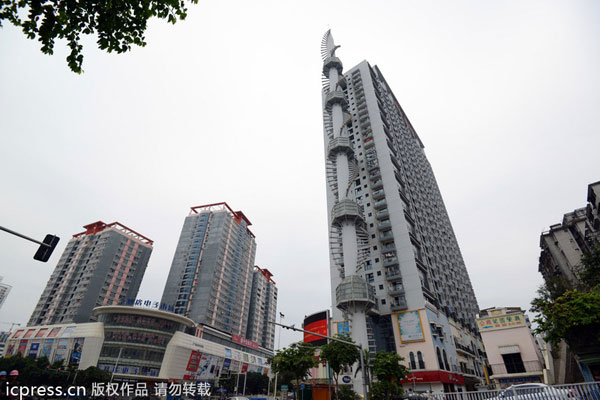 Rocket-shaped building graces Nanning skyline