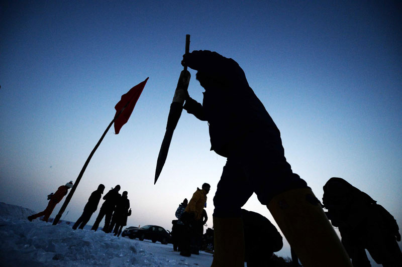 Ancient fishing ritual held on frozen river