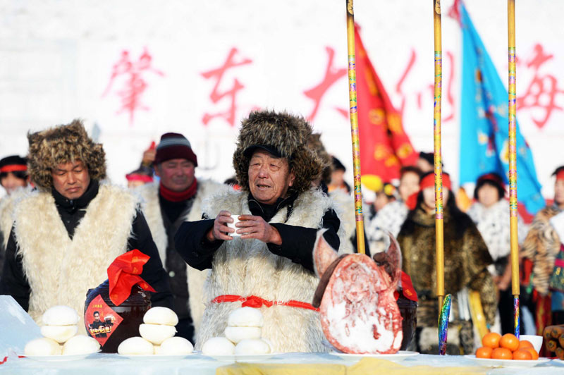 Ancient fishing ritual held on frozen river