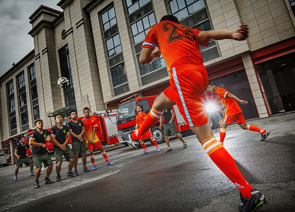 Firefighters wow netizens with soccer photos