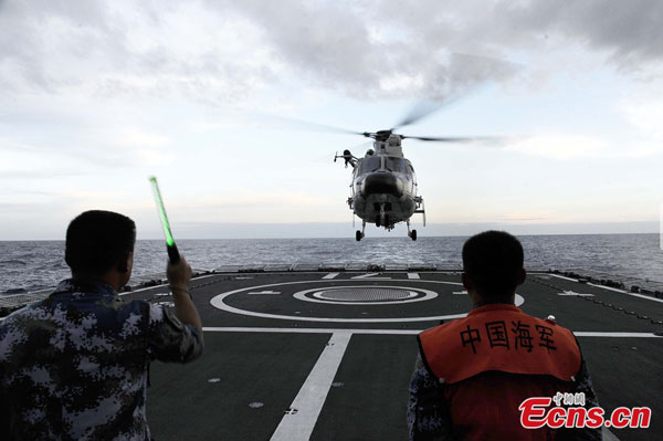 China's ship-borne helicopters in naval drills
