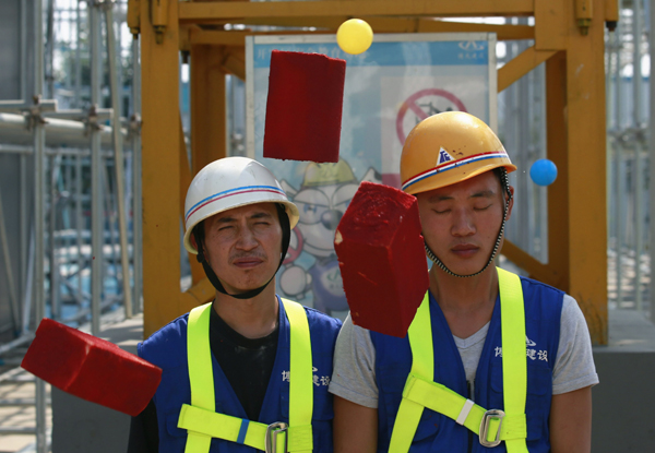 Construction workers undergo safety training