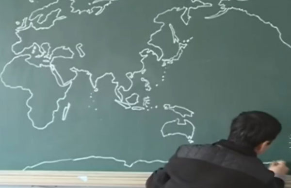 Geography teacher draws world map in four minutes