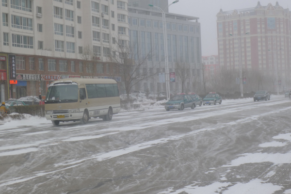 Blizzard in northeast China suspends school, traffic