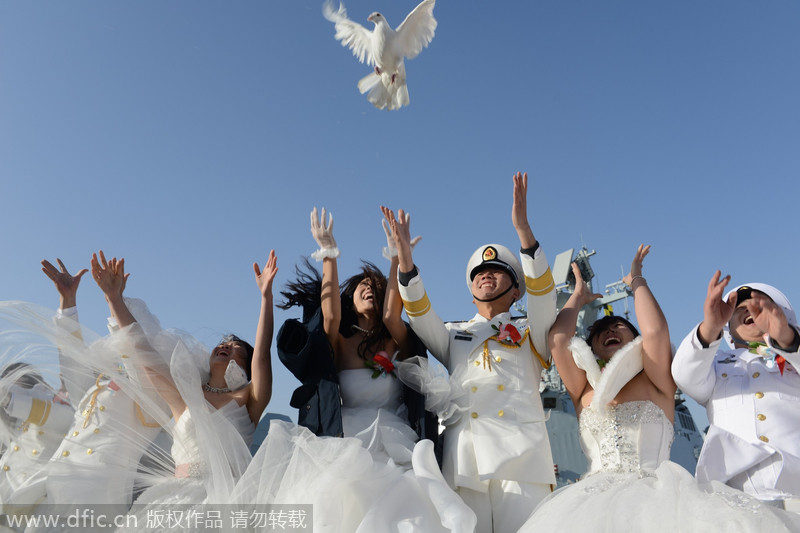 Group wedding before setting sail