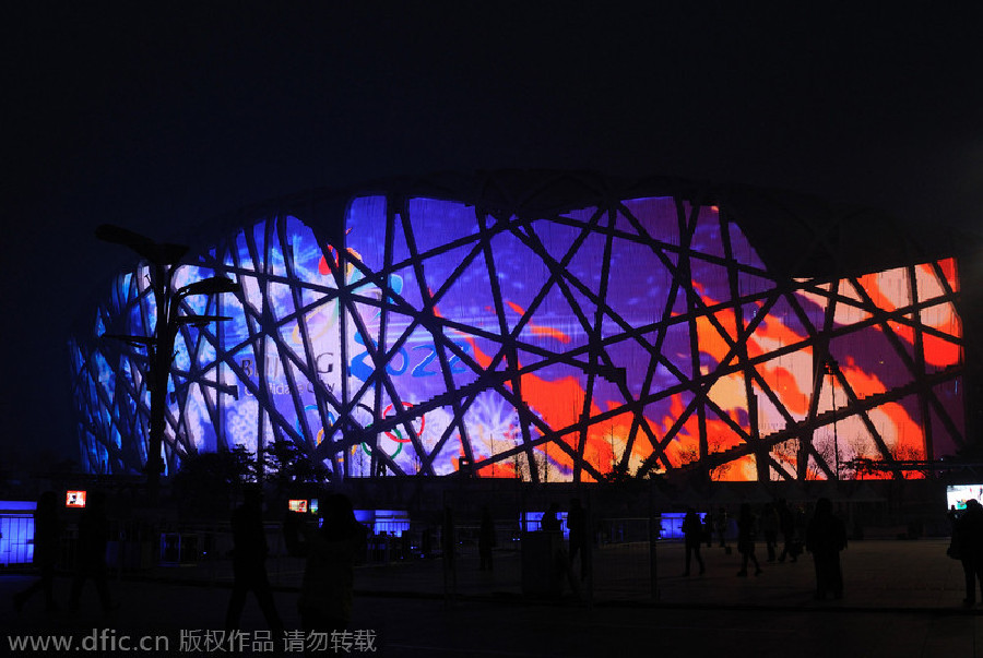 National Stadium illuminated to greet New Year countdown