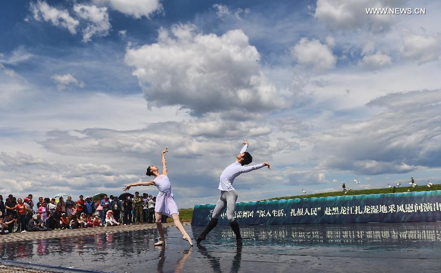 Ballet dancers perform at Zhalong National Nature Reserve in China's Qiqihar