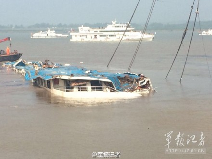 Capsized ship fully turned over