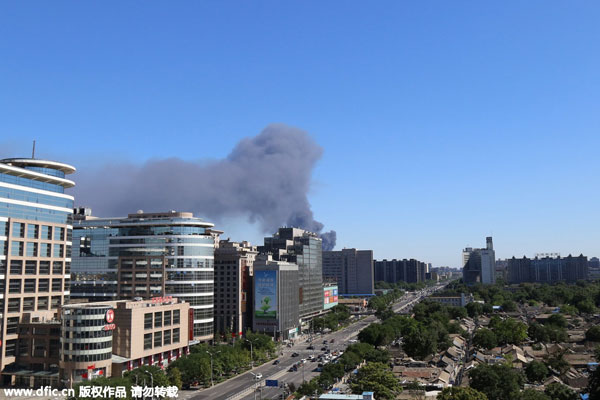 Beijing wood factory on fire
