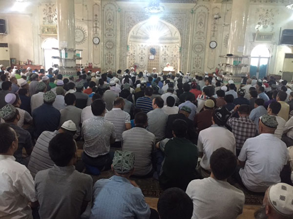 Muslims attend a prayer in Xinjiang