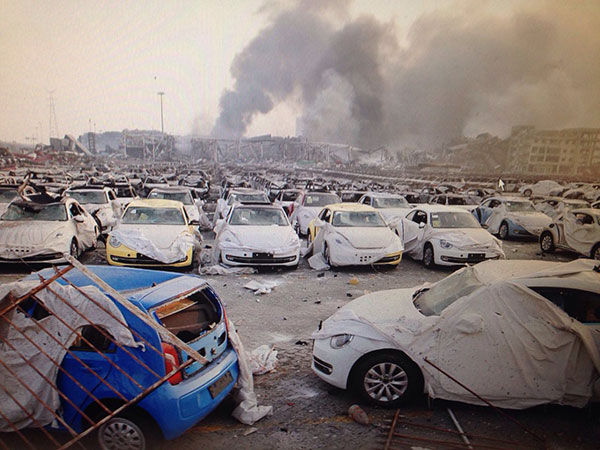 Cars damaged in Tianjin blast